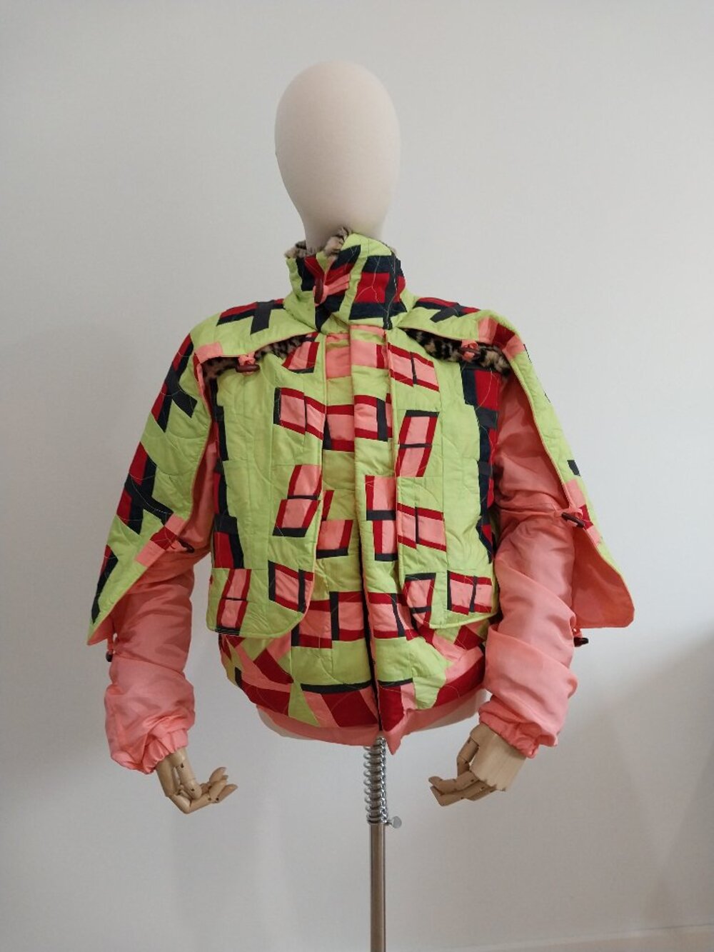 Hi Viz Yellow & Pink Patchwork Quilted Bomber Jacket